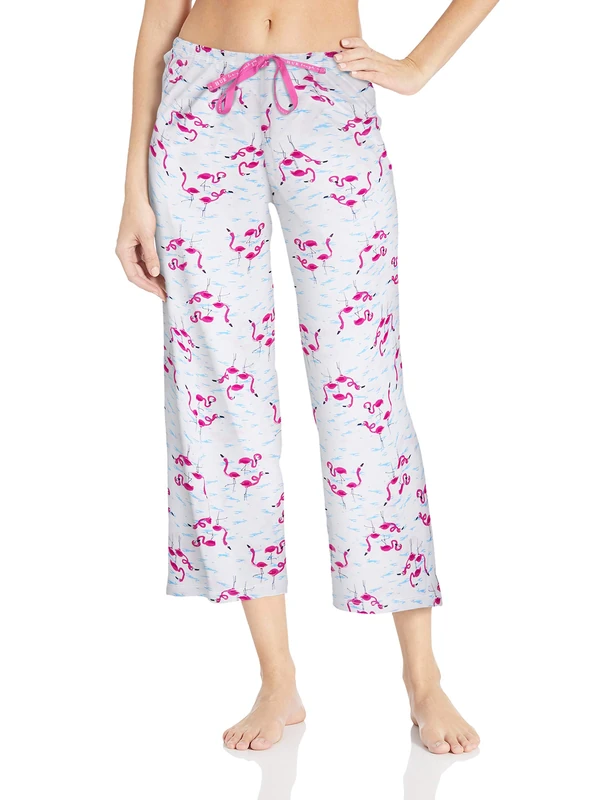 HUE Women's Printed Knit Capri Pajama Sleep Pant Pyjama Bottoms, White-Flamingals, XL - Image 1