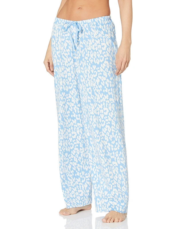 HUE Women's Printed Knit Long Pajama Sleep Pant Bottoms, Bella Blue-Animal Shadow, 2X