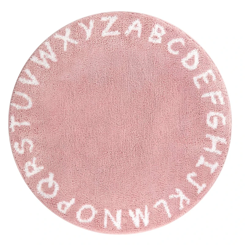 Lahome Pink Round Rug for Girls Bedroom - 3' Circle Nursery Rug for Kids Room Washable Non-Slip ABC Alphabet Baby Kids Rug Carpet for Bedroom Girls Playroom Nursery Rug Decor (3' Diameter, Pink)