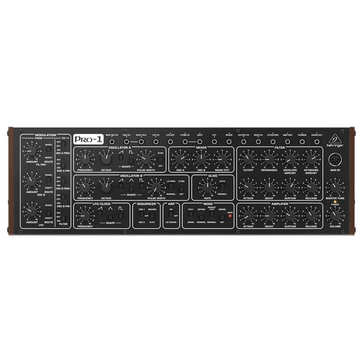 Behringer PRO-1 Analog Synthesizer with Dual VCOs, 3 Simultaneous Waveforms, 4-Pole VCF, Extensive Modulation Matrix, 16-Voice Poly Chain and Eurorack Format