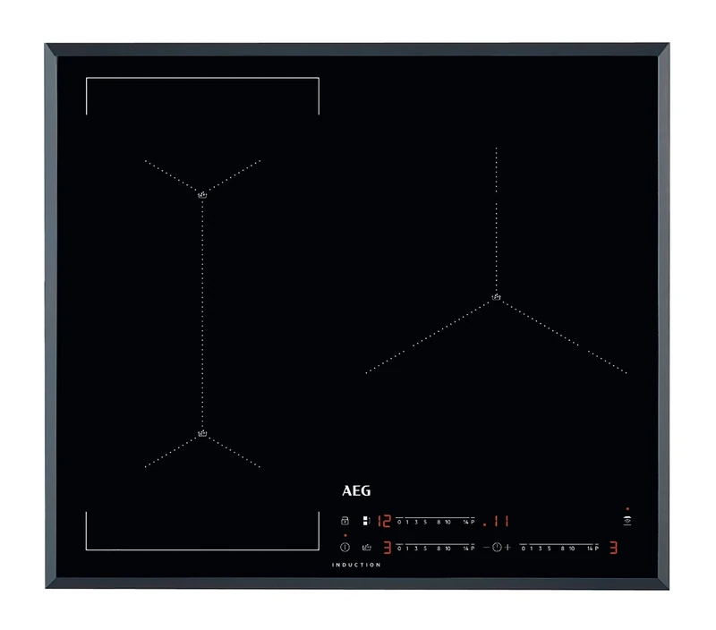 AEG IAE63421FB Flexible induction hob 60 cm, Beveled, Extra flat 3 zones, Sliding touch control, Dual zone bridge function, Cooking assistant, Fast heating, Automatic connection system