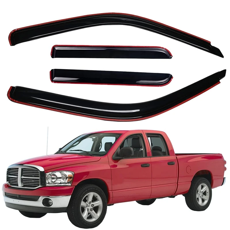 Lightronic WV194623 in-Channel Side Window Visor Deflector Rain Guard, Dark Smoke, 4-Pieces Set, Fits 2002-2008 Dodge Ram 1500, 2003-2009 Dodge Ram 2500 & 3500 with Quad Cab