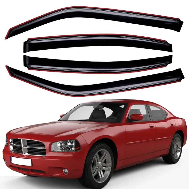 Lightronic WV194810 in-Channel Side Window Visor Deflector Rain Guard, Dark Smoke Shatterproof, 4 PCS Set for 2006-2010 Dodge Charger