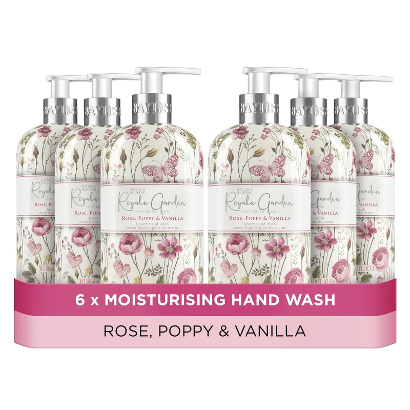 Baylis & Harding Royale Garden Rose, Poppy & Vanilla Hand Wash, 500 ml (Pack of 6) - Vegan Friendly