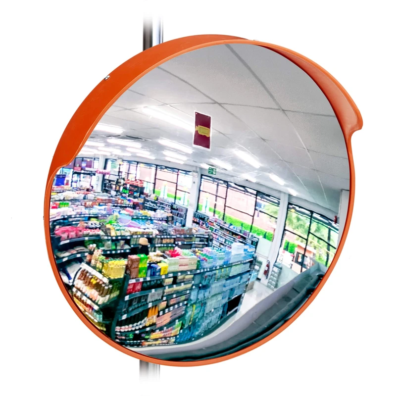 Relaxdays 45 cm Surveillance Mirror, Professional, Shatterproof, Indoor, Holder for Wall & Poles Included, Red