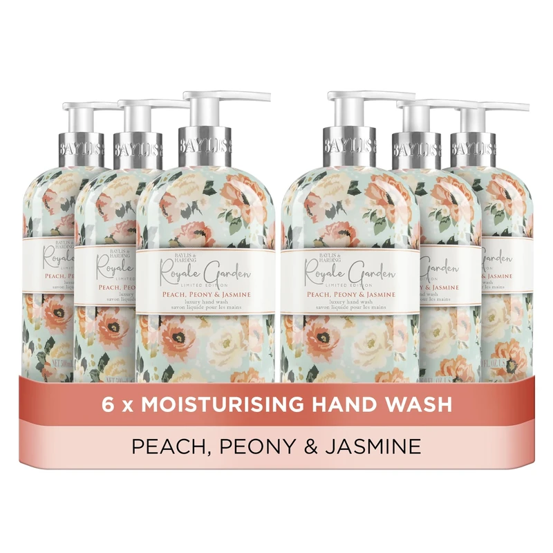 Baylis & Harding Royale Garden Peach Peony & Jasmine Hand Wash, 500 ml (Pack of 6) - Vegan Friendly