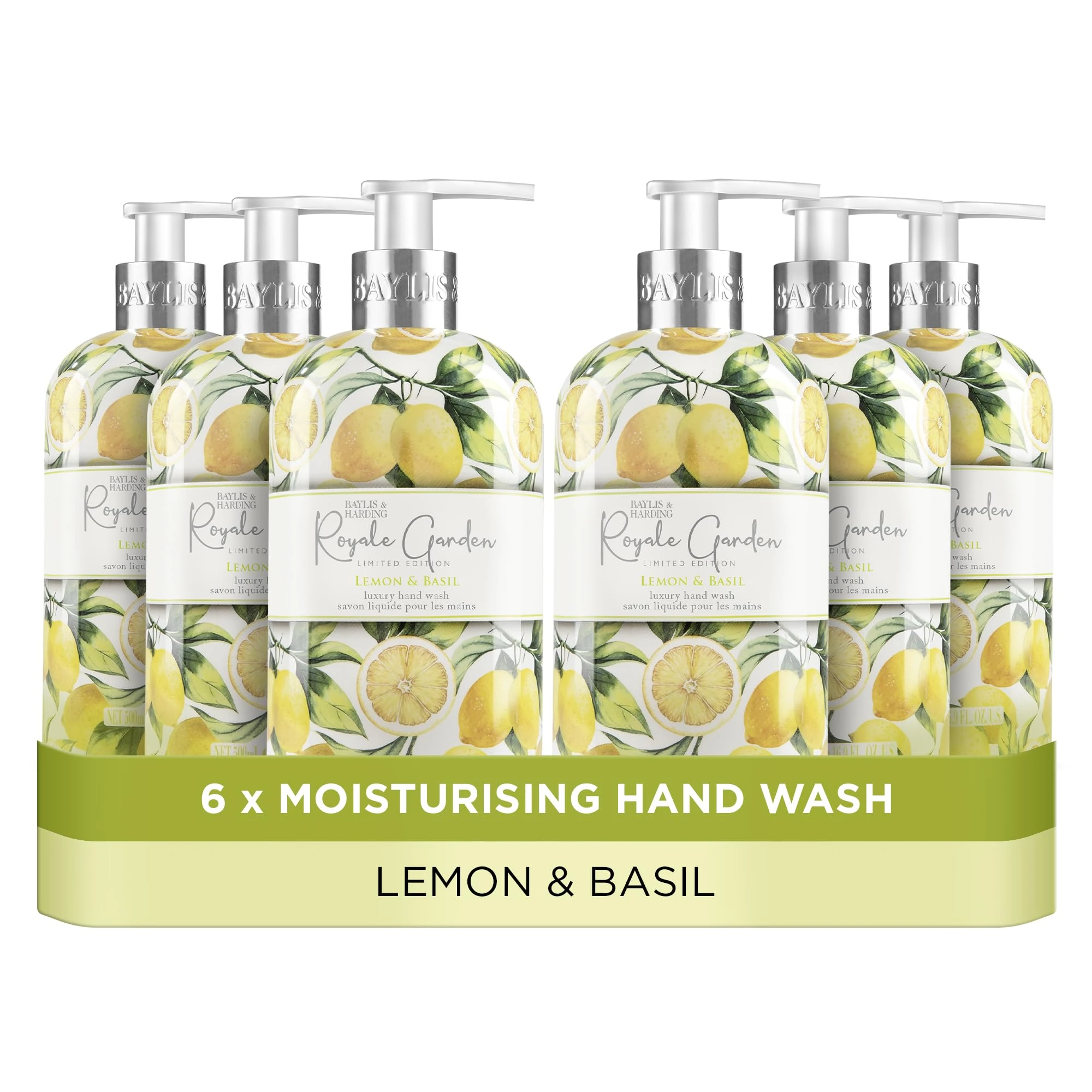 Baylis & Harding Royale Garden Limited Edition Lemon & Basil Hand Wash, 500 ml (Pack of 6) - Vegan Friendly