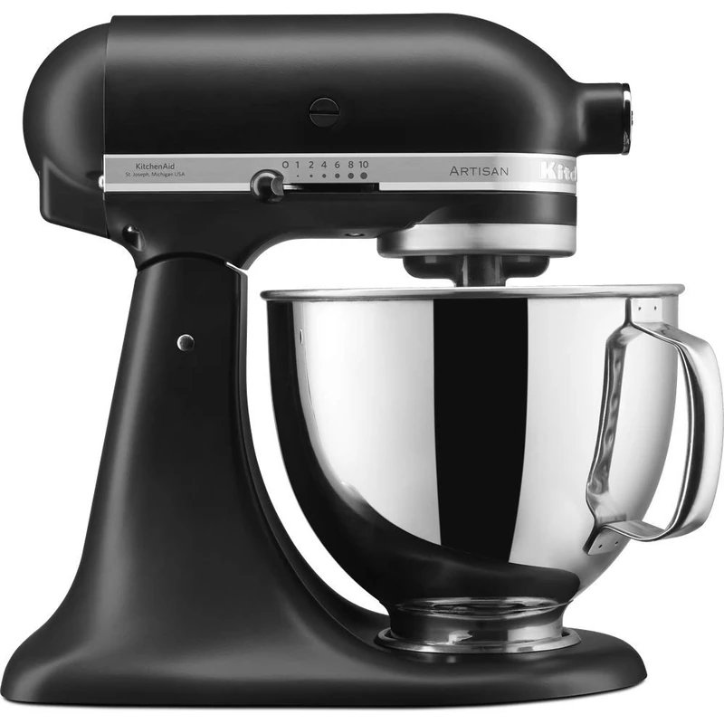 KitchenAid Artisan 5KSM125BBM Tilt-Head Stand Mixer, Matte Black - 4.7L Capacity, 10 Speeds, Full Metal Body, Includes Whisk, Dough Hook & Flat Beater, Matte Black