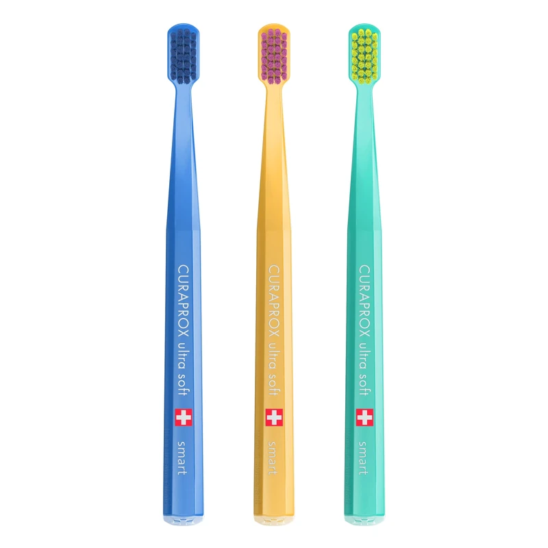 Curaprox CS Smart Toothbrush – Compact Brush Head for Children and Adults | Ultra-Gentle Cleaning | 3-Pieces | Mixed Colours | Made in Switzerland