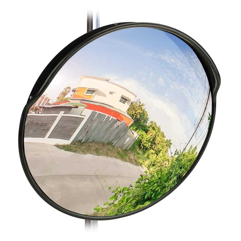 Relaxdays 60 cm Traffic Mirror, Professional, Weatherproof, Shatterproof, In- and Outdoors, Holder Included, Black