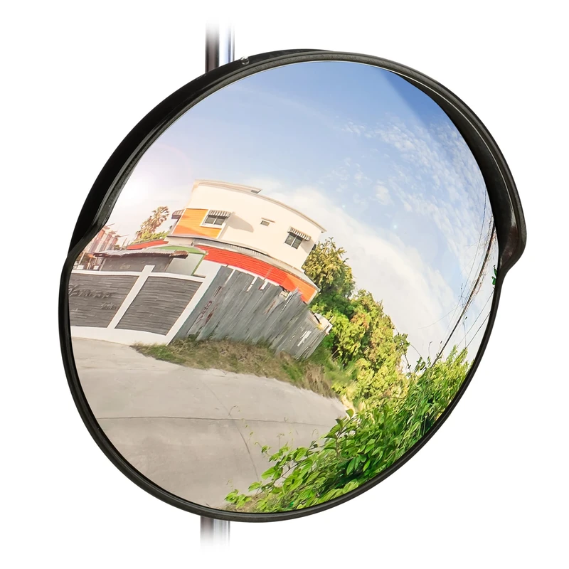 Relaxdays 45 cm Traffic Mirror, Professional, Weatherproof, Shatterproof, In- and Outdoors, Holder Included, Black