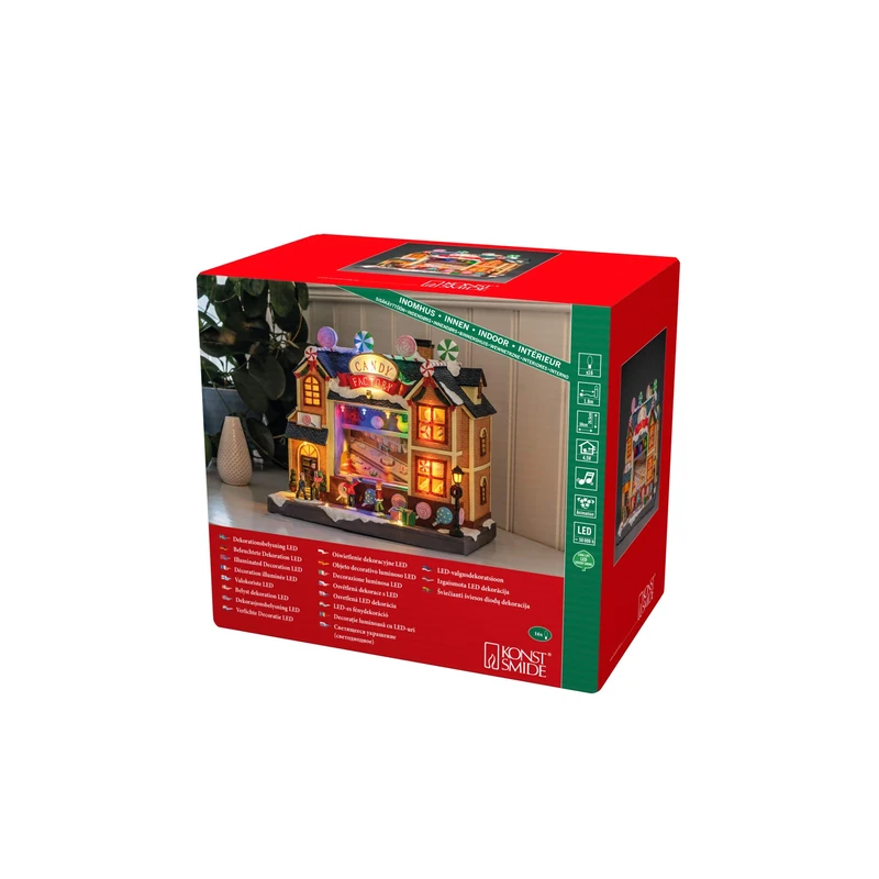 Konstsmide Christmas Lights Candy Factory Scene LED Christmas Scene/Sixteen LEDs/Transformer Operation/Optional Eight Song Music Function / 30cm Wide 26.5cm High
