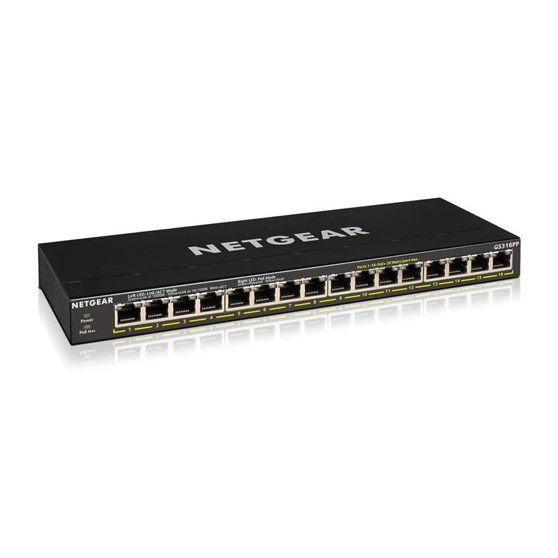 NETGEAR 16 Port PoE Switch GS316PP - Ethernet Splitter - Ethernet Switch - Ethernet Hub - Plug-and-Play - Silent Operation - Desktop or Wall Mount