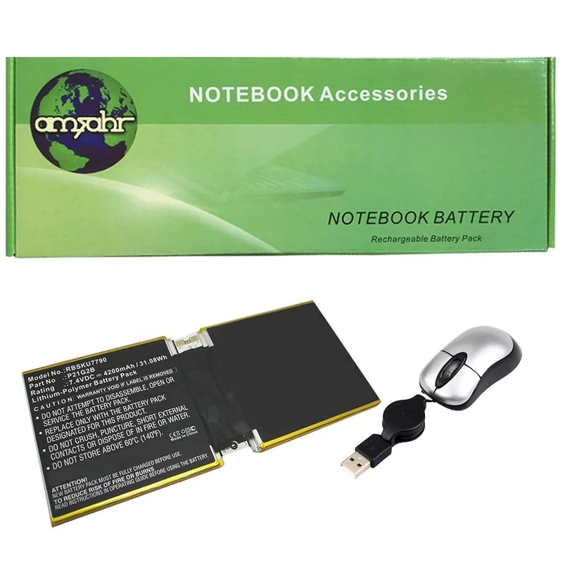 Amsahr 100% Compatible Non-OEM Replacement Durable Laptop Battery for Microsoft P21G2B |4220 mAh| Includes Mini Optical Mouse