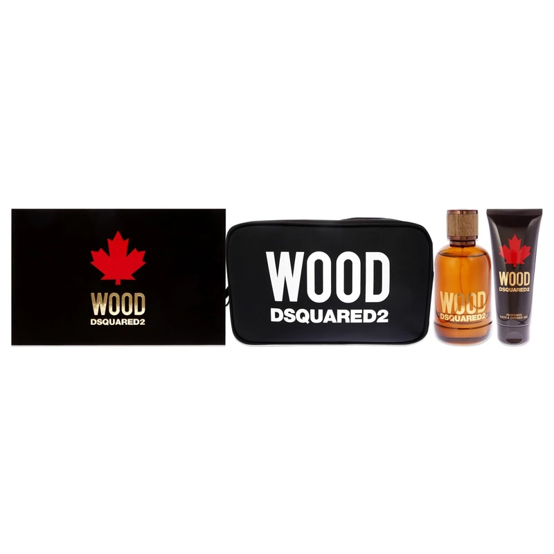 Wood by Dsquared2 for Men - 3 Pc Gift Set 3.4oz EDT Spray, 3.4oz Bath and Shower Gel, Pouch,I0095082