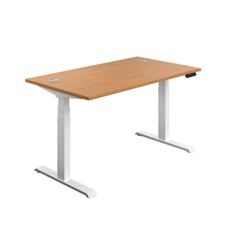 Office Hippo Sit Stand Desk with Electric Twin Motor and Built-in Memory, Engineered Wood, Oak with White Frame, 160 x 80 x 65 to 131 cm