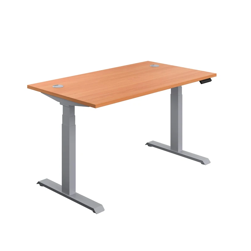 Office Hippo Sit Stand Desk with Electric Twin Motor and Built-in Memory, Engineered Wood, Beech with Silver Frame, 120 x 80 x 65 to 131 cm