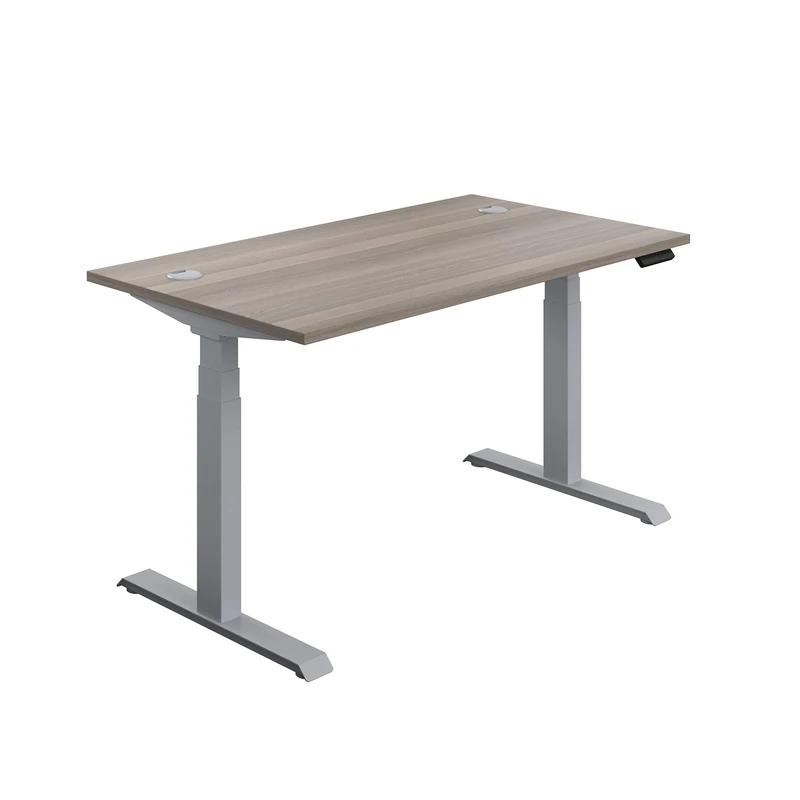 Office Hippo Sit Stand Desk with Electric Twin Motor and Built-in Memory, Engineered Wood, Grey Oak with Silver Frame, 140 x 80 x 65 to 131 cm