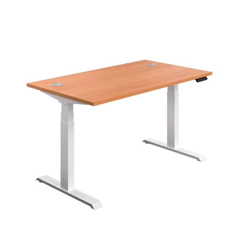 Office Hippo Sit Stand Desk with Electric Twin Motor and Built-in Memory, Engineered Wood, Beech with White Frame, 120 x 80 x 65 to 131 cm