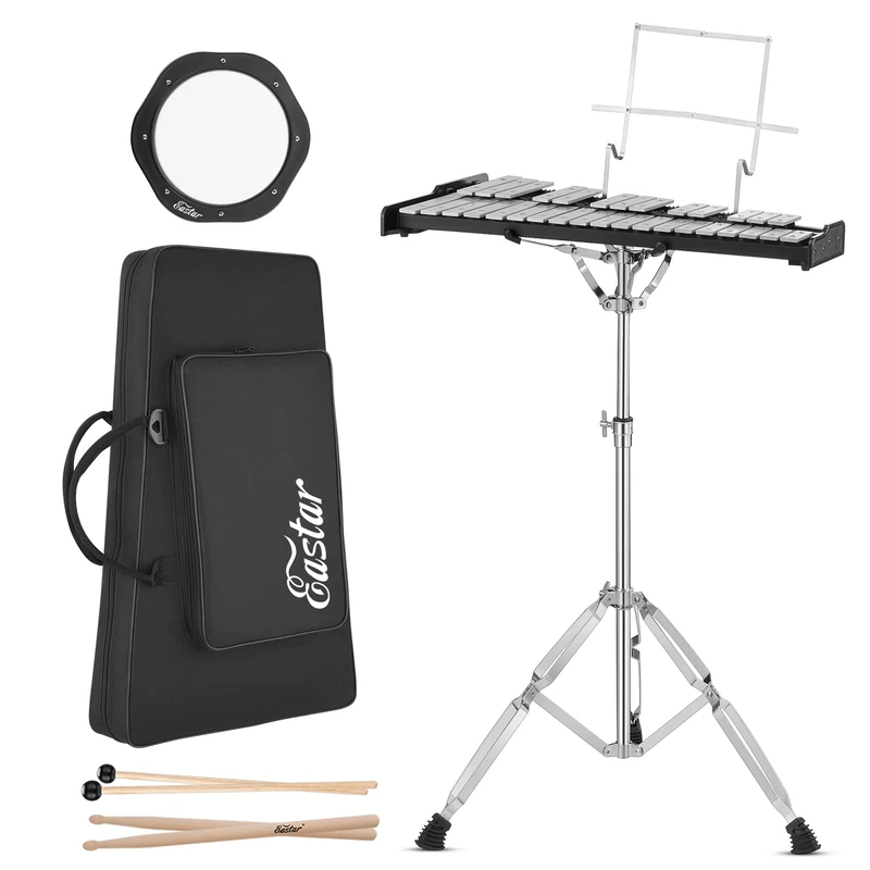 Eastar Fortschrittliches Glockenspiel Xylophon Glockenspiel für Erwachsene Anfänger Studenten, Percussion Kit mit 8" Drum Practice Pad, verstellbarem Ständer