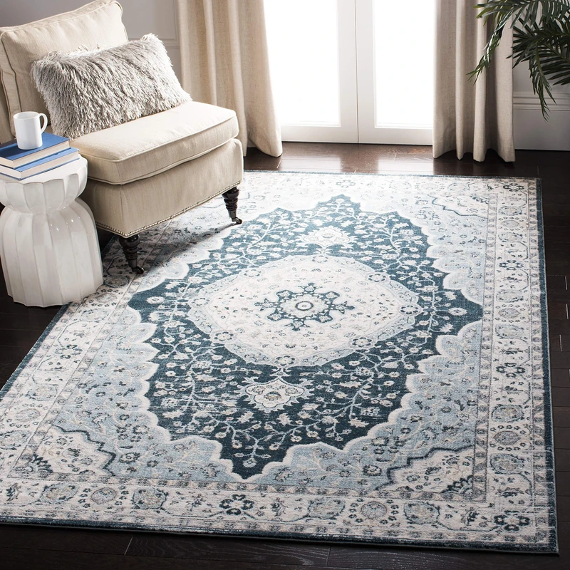 Safavieh Traditional Indoor Woven Rectangle Area Rug, Isabella Collection, ISA915, in Navy / Creme, 183 X 274 cm for Living Room, Bedroom or Any Indoor Space