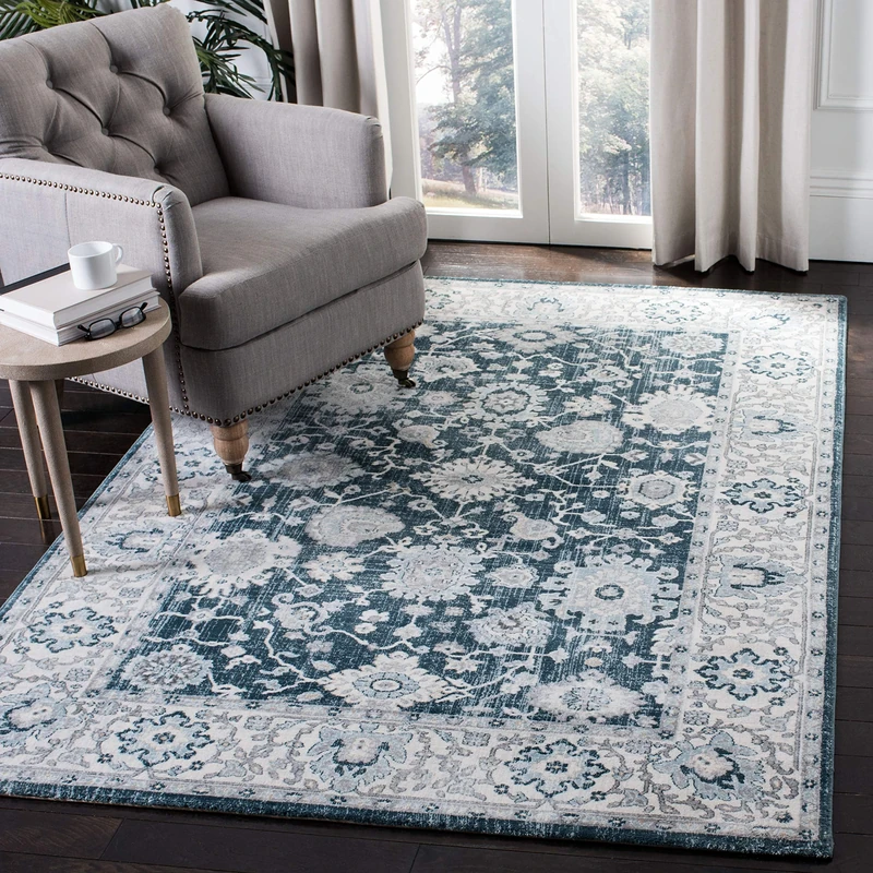 Safavieh Traditional Indoor Woven Rectangle Area Rug, Isabella Collection, ISA906, in Grey / Blue, 122 X 183 cm for Living Room, Bedroom or Any Indoor Space