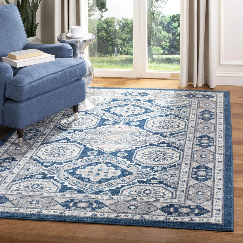 Safavieh Modern Chic Indoor Woven Rectangle Area Rug, Madison Collection, MAD501, in Navy Blue / Grey, 183 X 274 cm for Living Room, Bedroom or Any Indoor Space
