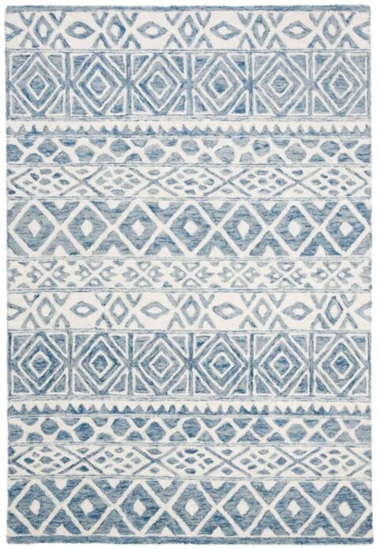 Safavieh Transitional Indoor Hand Tufted Rectangle Area Rug, Lauren Collection, LRL6650, in Ivory / Blue, 152 X 244 cm for Living Room, Bedroom or Any Indoor Space