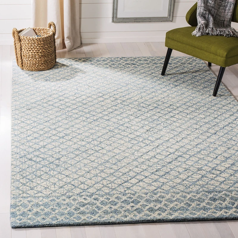 Safavieh Contemporary Rug for Living Room, Dining Room, Bedroom - Abstract Collection, Short Pile, in Blue and Ivory, 152 X 229 cm