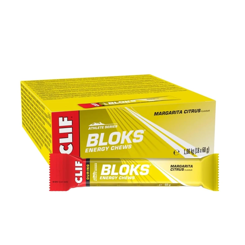 CLIF BLOKS Energy Chews | Margarita Citrus | Plant Based | Quick Energy for Cycling and Running | Workout Snack | 18 x 60 g