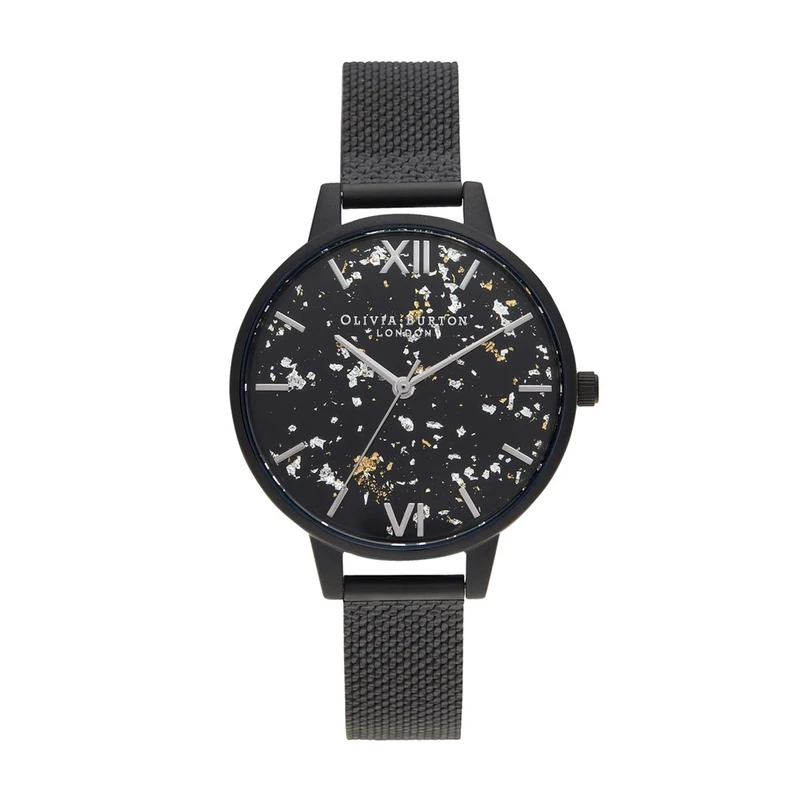 Olivia Burton Analogue Quartz Watch for Women CELESTIAL Collection with Black Stainless Steel Mesh Bracelet - OB16GD16