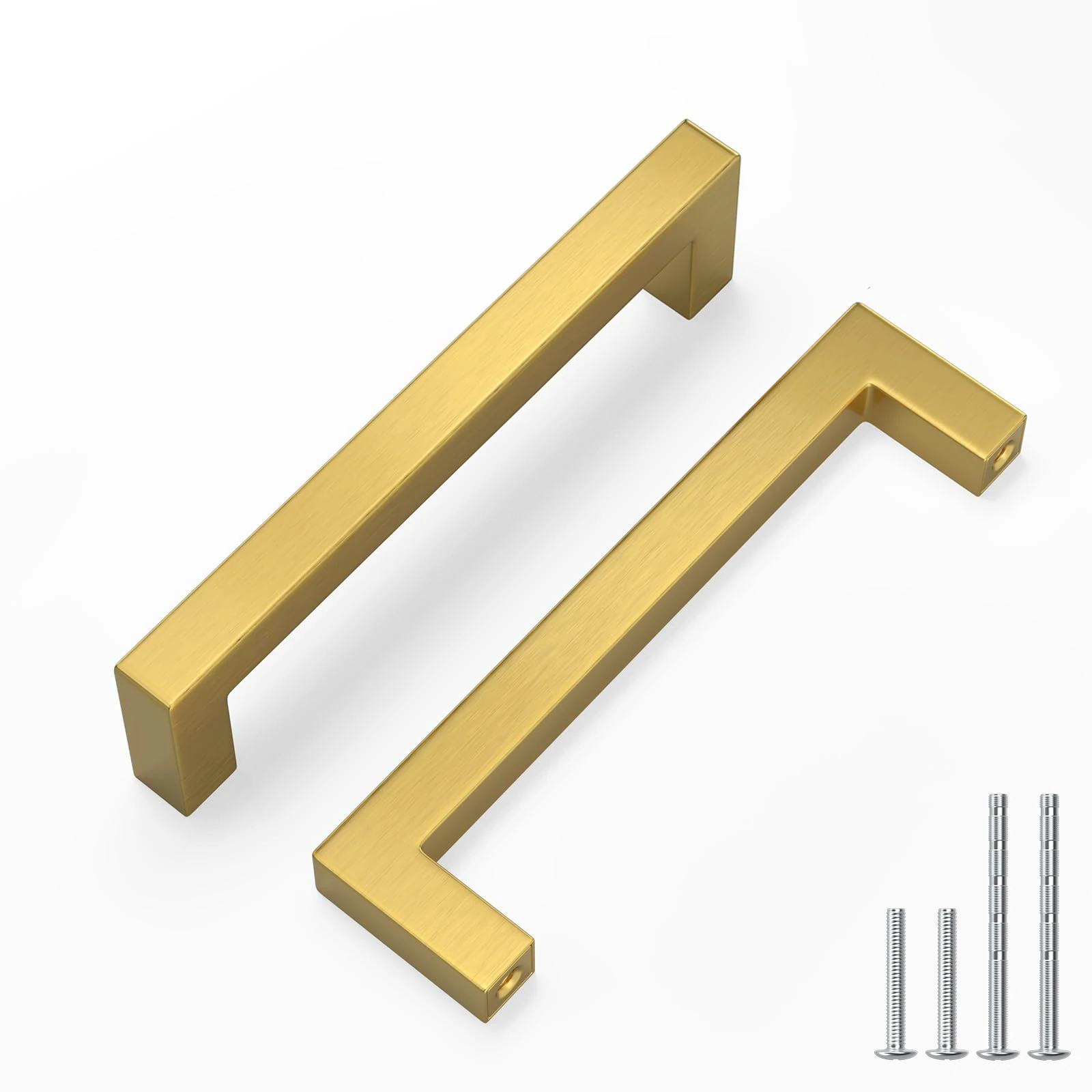 LONTAN 6 Pack Brushed Brass Cupboard Handles 115mm Square Gold Kitchen Handles Wardobe Bathroom Stainless Steel Drawer Pulls