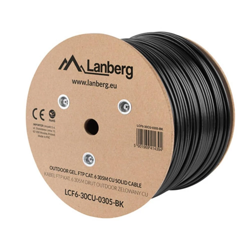 Lanberg Kabel instalacyjny FTP KAT.6 Żelowany. 305 m (LCF6-30CU-0305-BK)