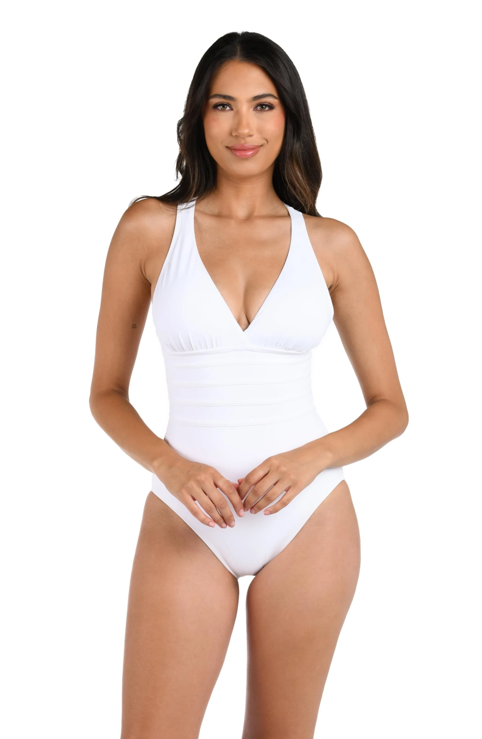 La Blanca Women's Island Goddess Multi-Strap Cross Back One Piece Swimsuit, White, 18