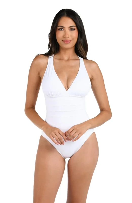 La Blanca Women's Island Goddess Multi Strap Cross Back One Piece Swimsuit, White, 6