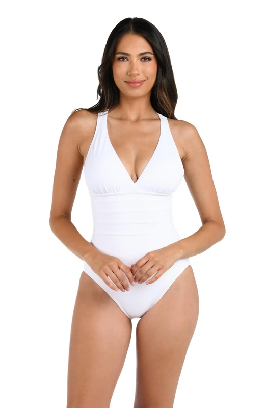 La Blanca Women's Island Goddess Multi Strap Cross Back One Piece Swimsuit, White, 8