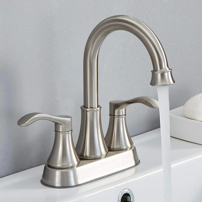 WERPOWER VALISY Lead-Free Modern Commercial 2-Handle Brushed Nickel Bathroom Sink Faucet, High-Arc 4 Inch Centerset Lavatory Vanity.