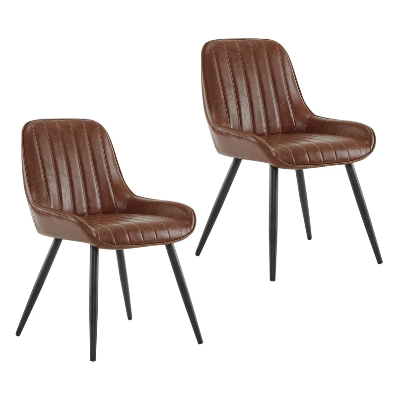 Lestarain Vintage Dining Chairs Set of 2 - PU Leather Seats, Metal Legs, Brown