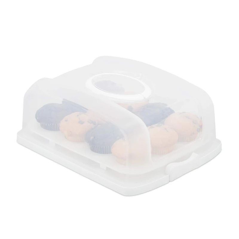 Relaxdays Rectangular Cake Carrier, Lidded, for Cakes & Muffins, Pastry Container, HWD: 15.5x37.5x27.5 cm, White/Clear