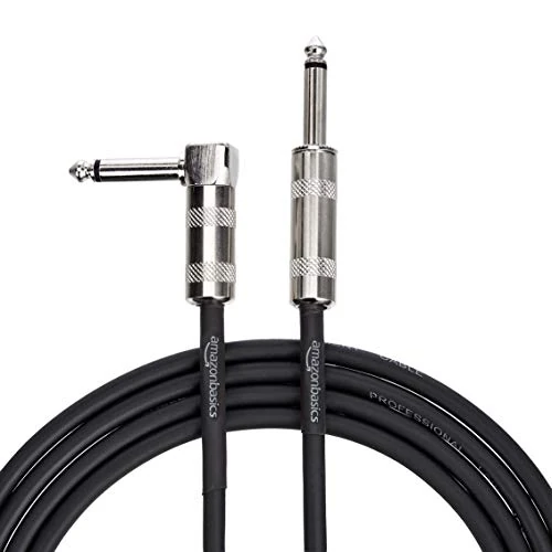 Amazon Basics TS 1/4 Inch Right-Angle Instrument Cable for Electric Guitar, 25 cm, Black