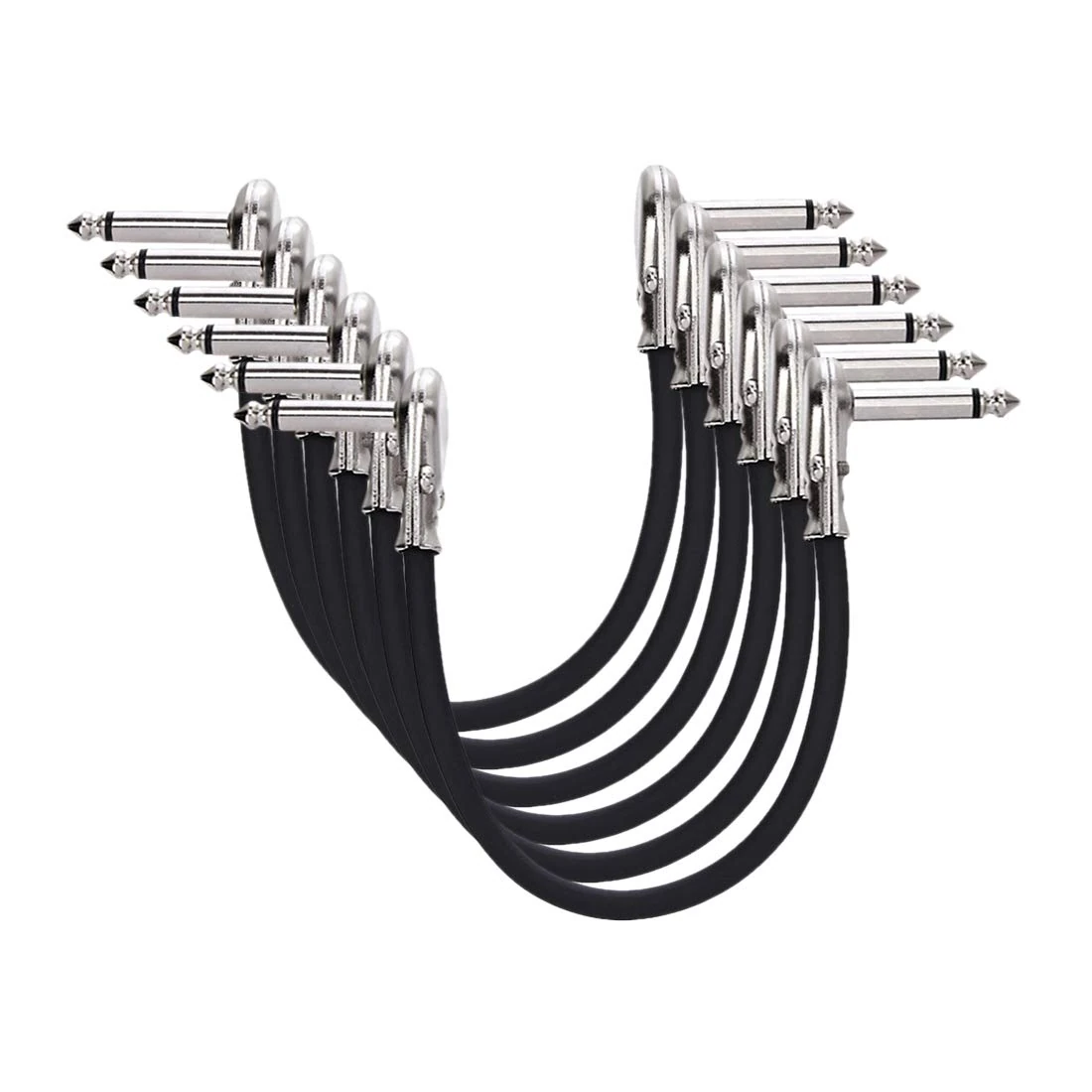 Amazon Basics Guitar Patch Auxiliary Cable for Effect Pedals, Microphones, Mixing Consoles, Amplifiers & Others, 1/4 Inches Right Angle Plugs, Blocks Interferences, Pack of 6, 15 cm (6 inch), Black