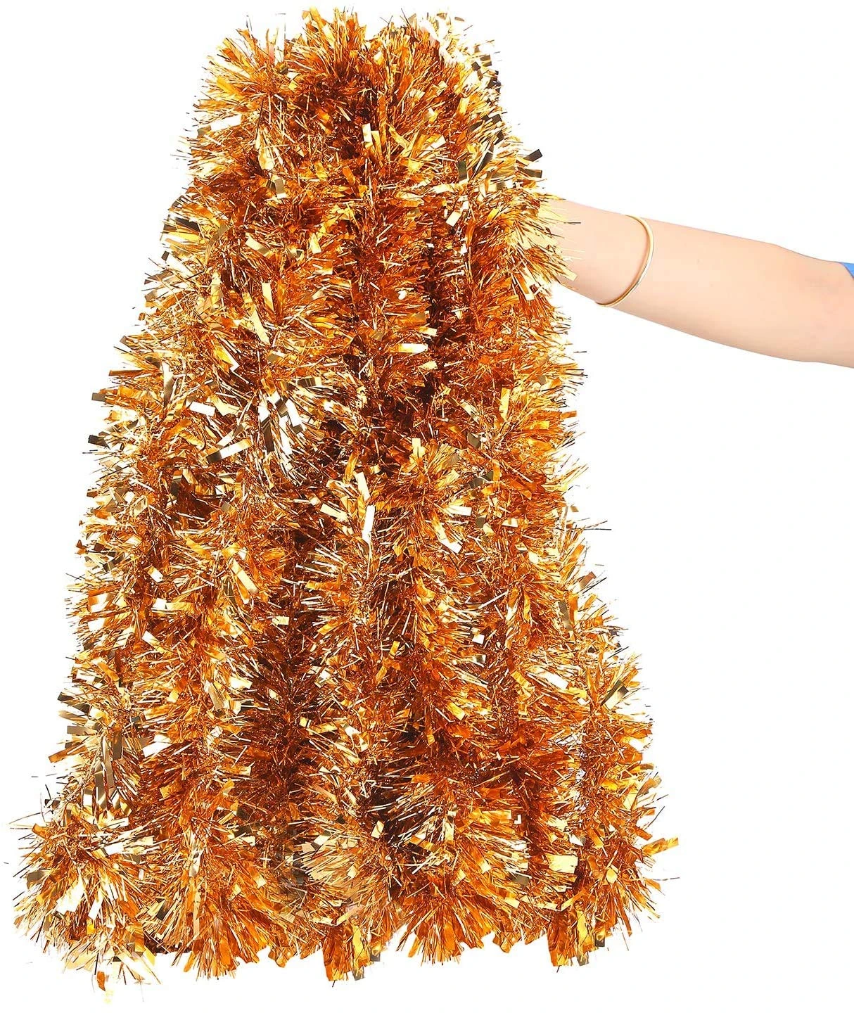 LOKIPA Christmas Tinsel Garlands, 10M Copper Xmas Metallic Chunky Tinsel Garland Decoration for Christmas Tree Decorations