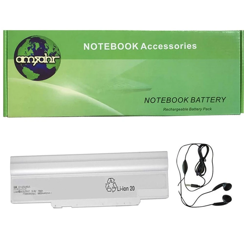 Amsahr 100% Compatible Non-OEM Replacement Durable Laptop Battery for Panasonic CF-VZSU90JS | Includes Stereo Earphone