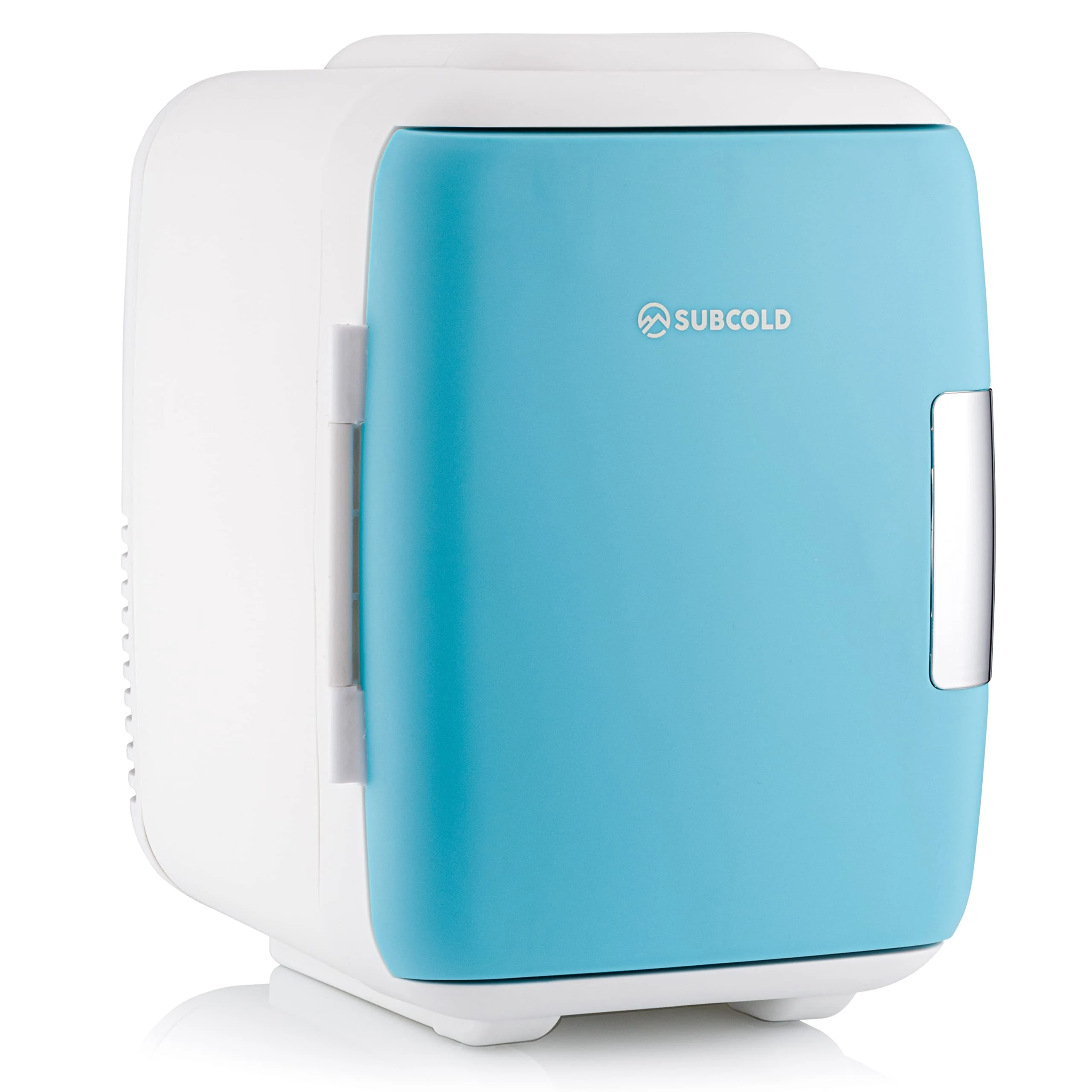 Subcold Classic4 Mini Fridge - Cooler & Warmer | 4 Litre/6 Cans | AC+USB | Portable Small Fridge for Skincare, Bedroom, Dorm, Car, Travel (White/Blue)