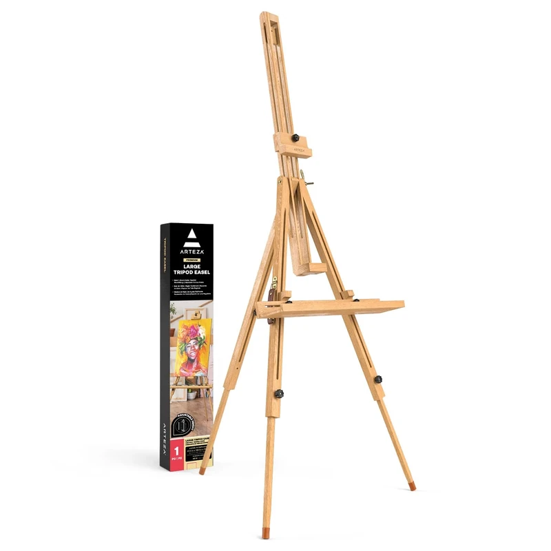 Arteza Wooden Easel Stand, 37.4 x 39.4 x 78.3 Inch Tripod Art Display Stand for Adults, Adjustable Canvas Holder, Steel Fittings, for Painting & Displaying Artwork