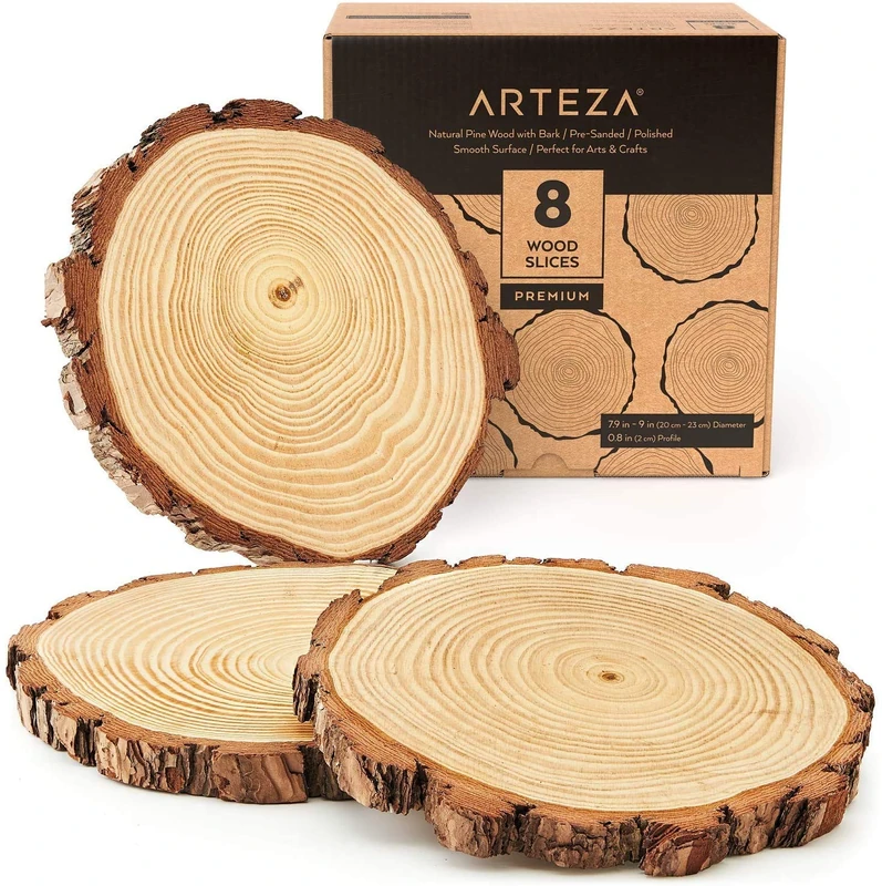 Arteza Natural Wood Slices, 8 Pieces, 20-23cm Diameter, 2cm Thickness, Round Wood Discs for Crafts, Centerpieces & Paintings, Sanded & Polished Circles - Image 1