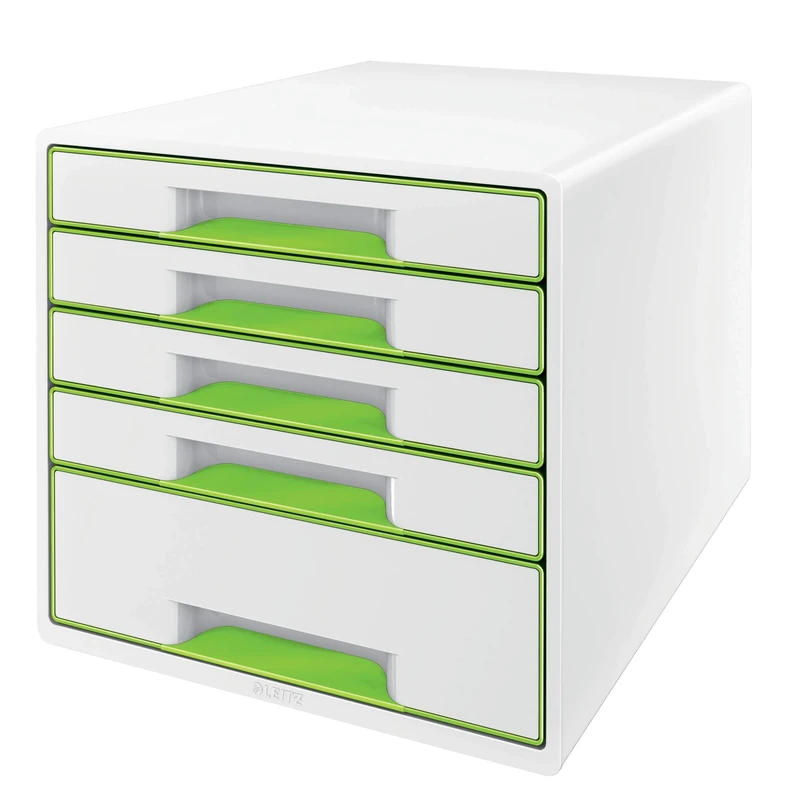 Leitz CUBE Drawer Box with 5 Drawers, hite/Green, A4