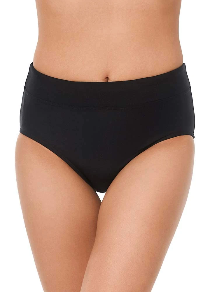 Reebok Women's Swimwear Sport Fashion Solid Basic Brief Bathing Suit Swim Bottom, Black, 18