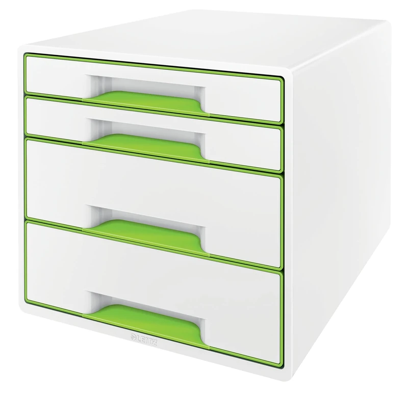 Leitz 52132054 4 A4 Drawer Cabinet with Marker Pen and Transparent Tray, Organiser, WOW Range, Green