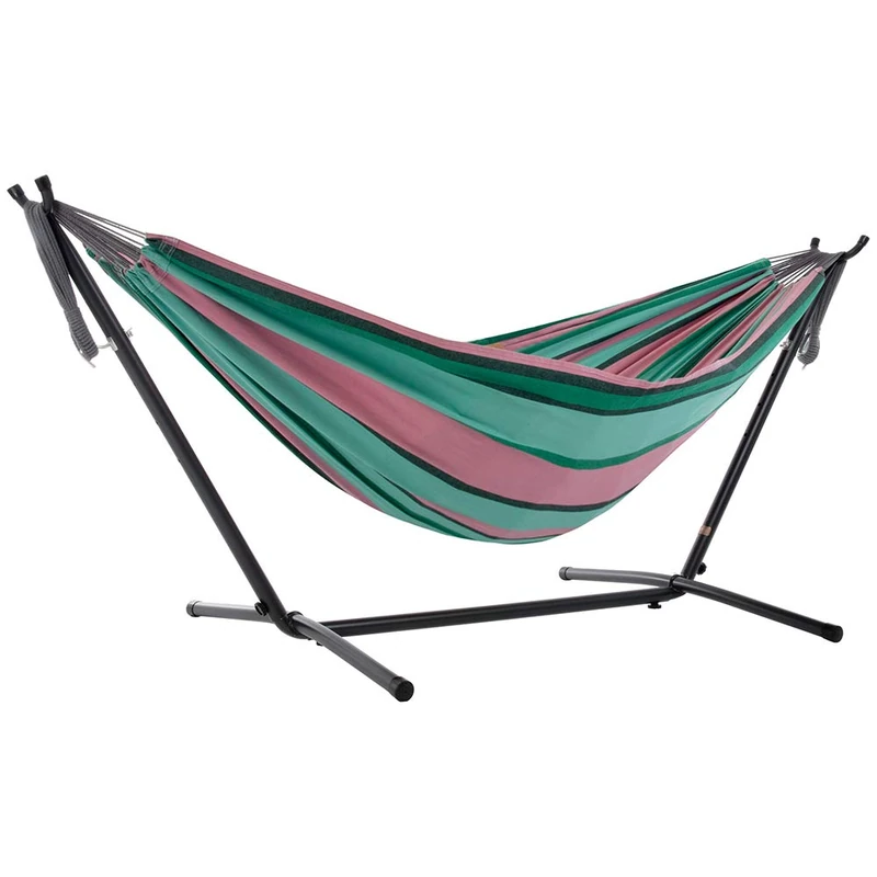 Vivere UHSDO8-35 Double Cotton Hammock with Space-Saving Steel Stand Including Carrying Bag, Watermelon